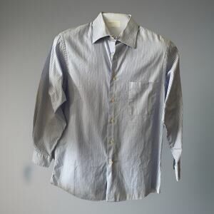 BCBG ATTITUDE Dress Shirt Men's M Blue Stripe Button Front 15.5" 3…